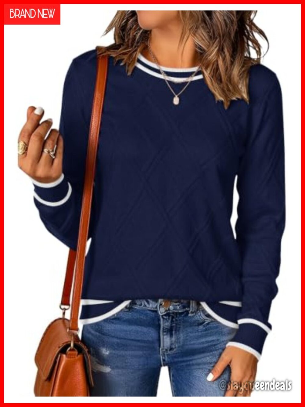 Cable Knit Sweater Long Sleeve Crew Neck Pullover Fall Winter Top